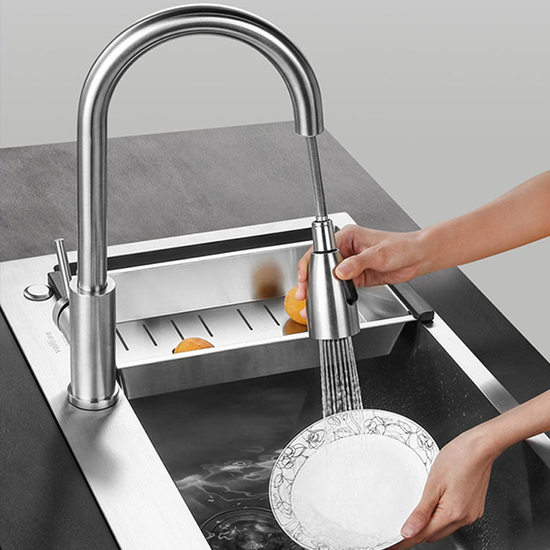 Contemporary Style Kitchen Sink Stainless Steel Kitchen Sink with Drain Strainer Kit Clearhalo 'Home Improvement' 'home_improvement' 'home_improvement_kitchen_sinks' 'Kitchen Remodel & Kitchen Fixtures' 'Kitchen Sinks & Faucet Components' 'Kitchen Sinks' 'kitchen_sinks' 6168109