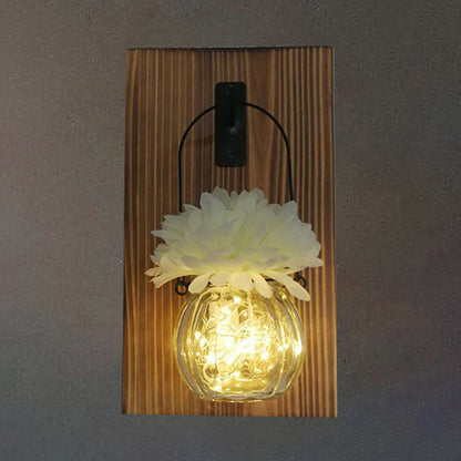 Flower/Plant Accent Wall String Light Rustic Clear Glass Shade Twinkle Light for Tea Shop White A Clearhalo 'Wall Lamps & Sconces' 'Wall Lights' Lighting' 616811