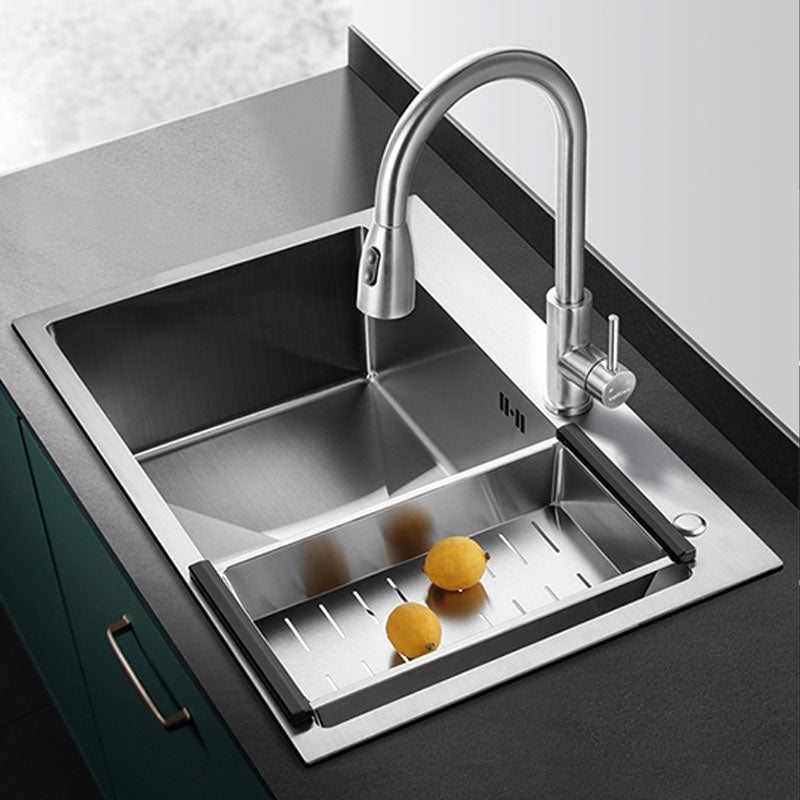 Contemporary Style Kitchen Sink Stainless Steel Kitchen Sink with Drain Strainer Kit Clearhalo 'Home Improvement' 'home_improvement' 'home_improvement_kitchen_sinks' 'Kitchen Remodel & Kitchen Fixtures' 'Kitchen Sinks & Faucet Components' 'Kitchen Sinks' 'kitchen_sinks' 6168110