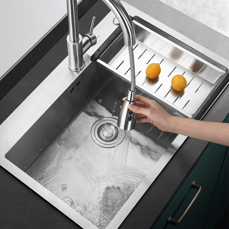 Contemporary Style Kitchen Sink Stainless Steel Kitchen Sink with Drain Strainer Kit Clearhalo 'Home Improvement' 'home_improvement' 'home_improvement_kitchen_sinks' 'Kitchen Remodel & Kitchen Fixtures' 'Kitchen Sinks & Faucet Components' 'Kitchen Sinks' 'kitchen_sinks' 6168111