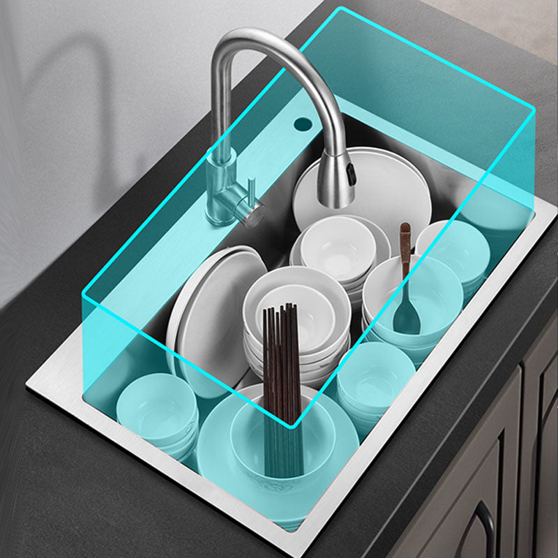 Contemporary Style Kitchen Sink Stainless Steel Kitchen Sink with Drain Strainer Kit Clearhalo 'Home Improvement' 'home_improvement' 'home_improvement_kitchen_sinks' 'Kitchen Remodel & Kitchen Fixtures' 'Kitchen Sinks & Faucet Components' 'Kitchen Sinks' 'kitchen_sinks' 6168112