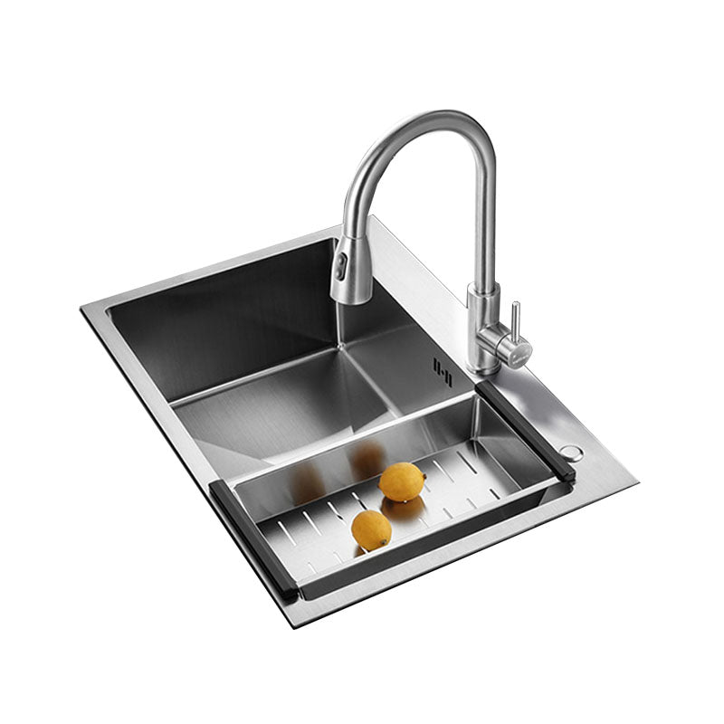 Contemporary Style Kitchen Sink Stainless Steel Kitchen Sink with Drain Strainer Kit Clearhalo 'Home Improvement' 'home_improvement' 'home_improvement_kitchen_sinks' 'Kitchen Remodel & Kitchen Fixtures' 'Kitchen Sinks & Faucet Components' 'Kitchen Sinks' 'kitchen_sinks' 6168113
