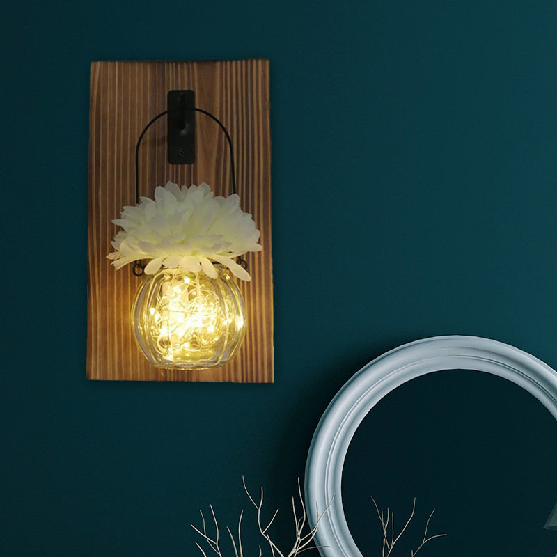 Flower/Plant Accent Wall String Light Rustic Clear Glass Shade Twinkle Light for Tea Shop Clearhalo 'Wall Lamps & Sconces' 'Wall Lights' Lighting' 616812