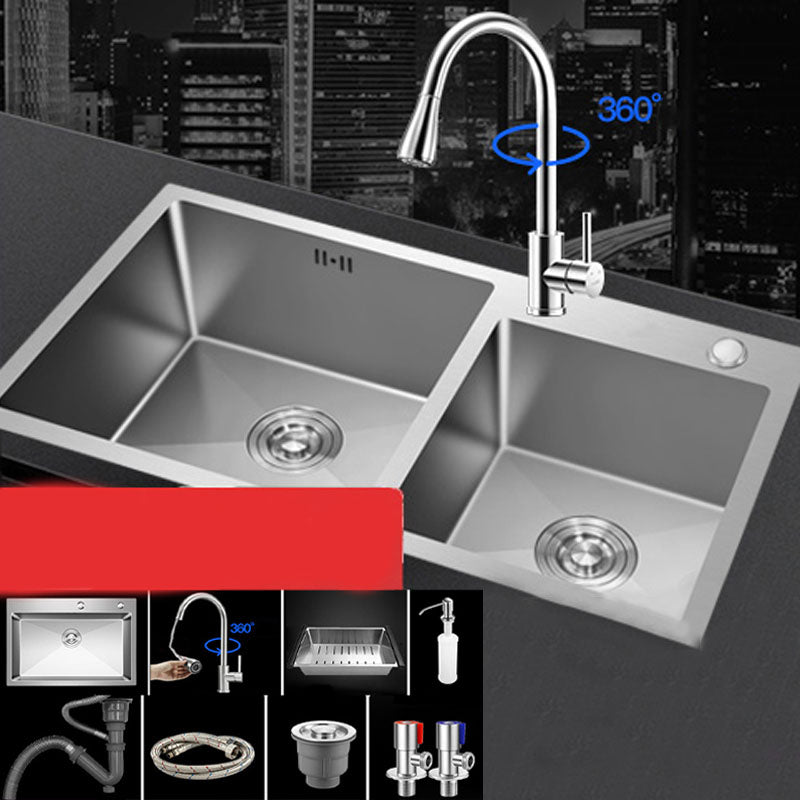 Contemporary Style Kitchen Sink Stainless Steel Kitchen Sink with Drain Strainer Kit 31"L x 17"W x 8"H Sink with Faucet Pull Out Faucet Clearhalo 'Home Improvement' 'home_improvement' 'home_improvement_kitchen_sinks' 'Kitchen Remodel & Kitchen Fixtures' 'Kitchen Sinks & Faucet Components' 'Kitchen Sinks' 'kitchen_sinks' 6168127