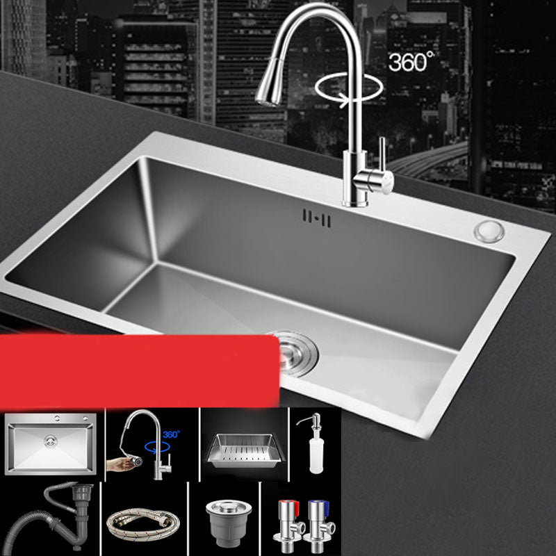 Contemporary Style Kitchen Sink Stainless Steel Kitchen Sink with Drain Strainer Kit Sink with Faucet Pull Out Faucet Clearhalo 'Home Improvement' 'home_improvement' 'home_improvement_kitchen_sinks' 'Kitchen Remodel & Kitchen Fixtures' 'Kitchen Sinks & Faucet Components' 'Kitchen Sinks' 'kitchen_sinks' 6168128