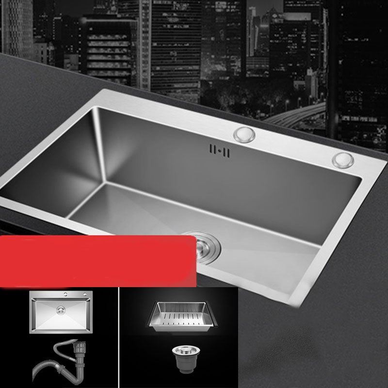 Contemporary Style Kitchen Sink Stainless Steel Kitchen Sink with Drain Strainer Kit Sink Only None Clearhalo 'Home Improvement' 'home_improvement' 'home_improvement_kitchen_sinks' 'Kitchen Remodel & Kitchen Fixtures' 'Kitchen Sinks & Faucet Components' 'Kitchen Sinks' 'kitchen_sinks' 6168129