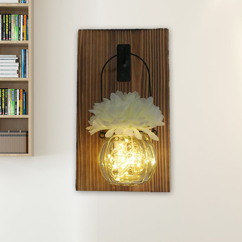 Flower/Plant Accent Wall String Light Rustic Clear Glass Shade Twinkle Light for Tea Shop Clearhalo 'Wall Lamps & Sconces' 'Wall Lights' Lighting' 616813