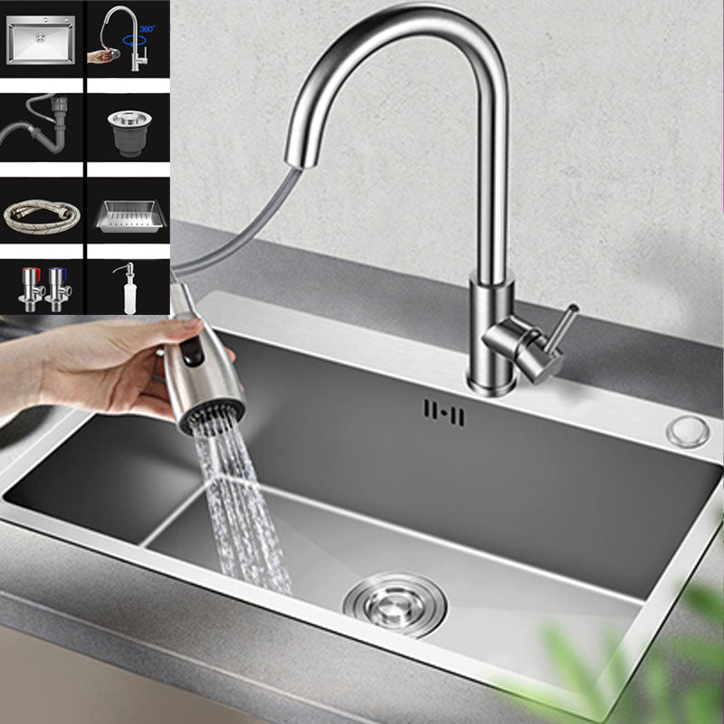 Contemporary Style Kitchen Sink Stainless Steel Kitchen Sink with Drain Strainer Kit 31"L x 18"W x 8"H Sink with Faucet Pull Out Faucet Clearhalo 'Home Improvement' 'home_improvement' 'home_improvement_kitchen_sinks' 'Kitchen Remodel & Kitchen Fixtures' 'Kitchen Sinks & Faucet Components' 'Kitchen Sinks' 'kitchen_sinks' 6168131