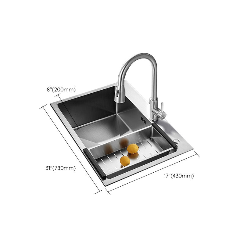 Contemporary Style Kitchen Sink Stainless Steel Kitchen Sink with Drain Strainer Kit Clearhalo 'Home Improvement' 'home_improvement' 'home_improvement_kitchen_sinks' 'Kitchen Remodel & Kitchen Fixtures' 'Kitchen Sinks & Faucet Components' 'Kitchen Sinks' 'kitchen_sinks' 6168137