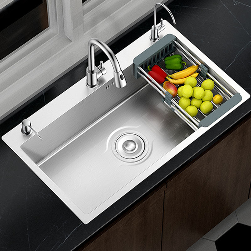 Classic Style Kitchen Sink Stainless Steel 3 Holes Kitchen Sink with Drain Strainer Kit Clearhalo 'Home Improvement' 'home_improvement' 'home_improvement_kitchen_sinks' 'Kitchen Remodel & Kitchen Fixtures' 'Kitchen Sinks & Faucet Components' 'Kitchen Sinks' 'kitchen_sinks' 6168140