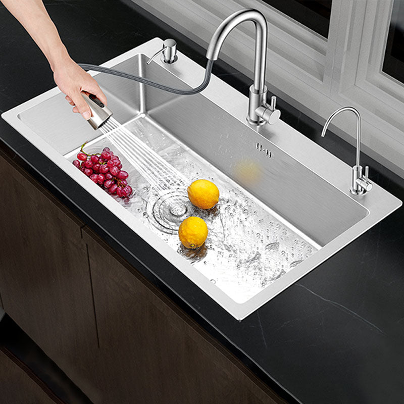 Classic Style Kitchen Sink Stainless Steel 3 Holes Kitchen Sink with Drain Strainer Kit Clearhalo 'Home Improvement' 'home_improvement' 'home_improvement_kitchen_sinks' 'Kitchen Remodel & Kitchen Fixtures' 'Kitchen Sinks & Faucet Components' 'Kitchen Sinks' 'kitchen_sinks' 6168141