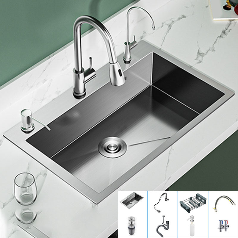 Classic Style Kitchen Sink Stainless Steel 3 Holes Kitchen Sink with Drain Strainer Kit Sink with Faucet Pull Out Faucet Clearhalo 'Home Improvement' 'home_improvement' 'home_improvement_kitchen_sinks' 'Kitchen Remodel & Kitchen Fixtures' 'Kitchen Sinks & Faucet Components' 'Kitchen Sinks' 'kitchen_sinks' 6168142