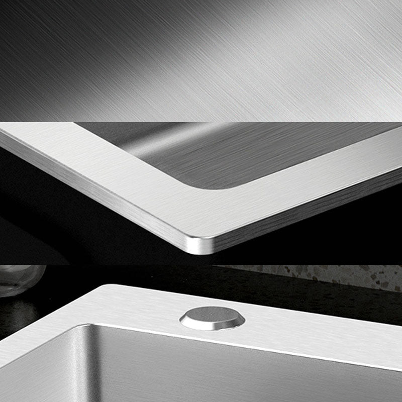 Classic Style Kitchen Sink Stainless Steel 3 Holes Kitchen Sink with Drain Strainer Kit Clearhalo 'Home Improvement' 'home_improvement' 'home_improvement_kitchen_sinks' 'Kitchen Remodel & Kitchen Fixtures' 'Kitchen Sinks & Faucet Components' 'Kitchen Sinks' 'kitchen_sinks' 6168145