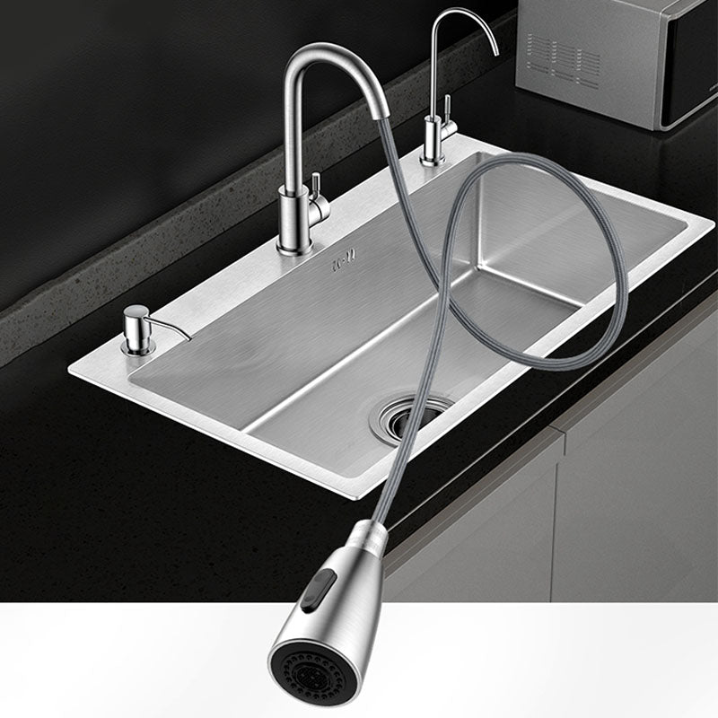 Classic Style Kitchen Sink Stainless Steel 3 Holes Kitchen Sink with Drain Strainer Kit Clearhalo 'Home Improvement' 'home_improvement' 'home_improvement_kitchen_sinks' 'Kitchen Remodel & Kitchen Fixtures' 'Kitchen Sinks & Faucet Components' 'Kitchen Sinks' 'kitchen_sinks' 6168152