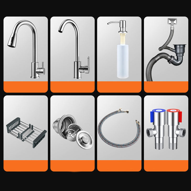 Classic Style Kitchen Sink Stainless Steel 3 Holes Kitchen Sink with Drain Strainer Kit Clearhalo 'Home Improvement' 'home_improvement' 'home_improvement_kitchen_sinks' 'Kitchen Remodel & Kitchen Fixtures' 'Kitchen Sinks & Faucet Components' 'Kitchen Sinks' 'kitchen_sinks' 6168167