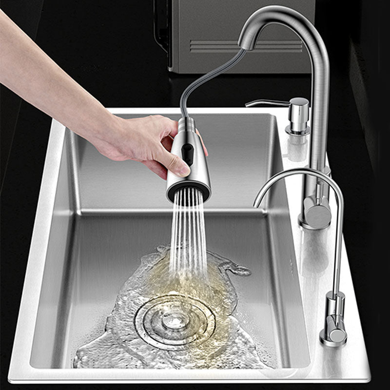 Classic Style Kitchen Sink Stainless Steel 3 Holes Kitchen Sink with Drain Strainer Kit Clearhalo 'Home Improvement' 'home_improvement' 'home_improvement_kitchen_sinks' 'Kitchen Remodel & Kitchen Fixtures' 'Kitchen Sinks & Faucet Components' 'Kitchen Sinks' 'kitchen_sinks' 6168173