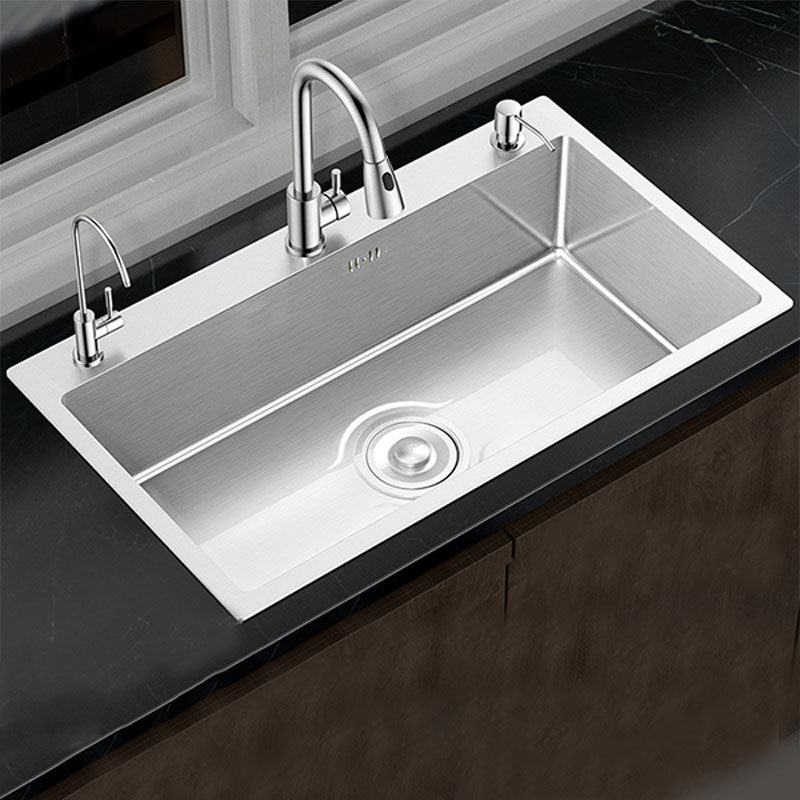 Classic Style Kitchen Sink Stainless Steel 3 Holes Kitchen Sink with Drain Strainer Kit Clearhalo 'Home Improvement' 'home_improvement' 'home_improvement_kitchen_sinks' 'Kitchen Remodel & Kitchen Fixtures' 'Kitchen Sinks & Faucet Components' 'Kitchen Sinks' 'kitchen_sinks' 6168176
