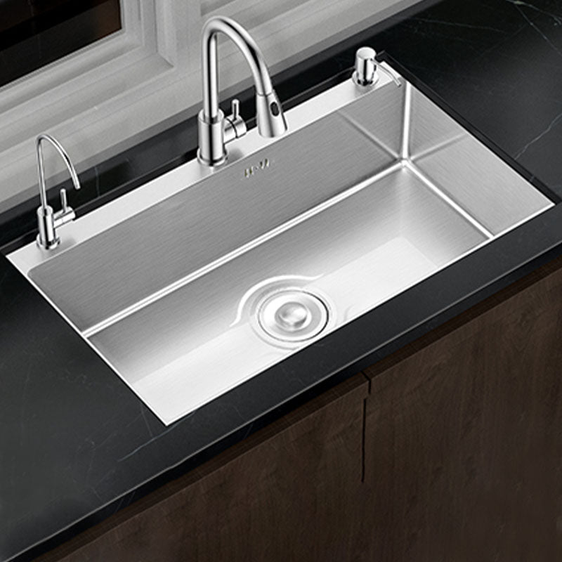 Classic Style Kitchen Sink Stainless Steel 3 Holes Kitchen Sink with Drain Strainer Kit Clearhalo 'Home Improvement' 'home_improvement' 'home_improvement_kitchen_sinks' 'Kitchen Remodel & Kitchen Fixtures' 'Kitchen Sinks & Faucet Components' 'Kitchen Sinks' 'kitchen_sinks' 6168177
