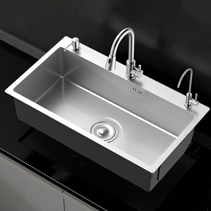 Classic Style Kitchen Sink Stainless Steel 3 Holes Kitchen Sink with Drain Strainer Kit Clearhalo 'Home Improvement' 'home_improvement' 'home_improvement_kitchen_sinks' 'Kitchen Remodel & Kitchen Fixtures' 'Kitchen Sinks & Faucet Components' 'Kitchen Sinks' 'kitchen_sinks' 6168178