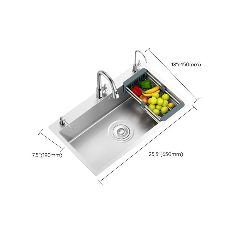 Classic Style Kitchen Sink Stainless Steel 3 Holes Kitchen Sink with Drain Strainer Kit Clearhalo 'Home Improvement' 'home_improvement' 'home_improvement_kitchen_sinks' 'Kitchen Remodel & Kitchen Fixtures' 'Kitchen Sinks & Faucet Components' 'Kitchen Sinks' 'kitchen_sinks' 6168181