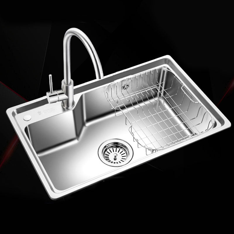 Contemporary Style Kitchen Sink Stainless Steel 2 Holes Drop-In Kitchen Sink 28.7"L x 17.7"W x 8.5"H Sink with Faucet Round Faucet Clearhalo 'Home Improvement' 'home_improvement' 'home_improvement_kitchen_sinks' 'Kitchen Remodel & Kitchen Fixtures' 'Kitchen Sinks & Faucet Components' 'Kitchen Sinks' 'kitchen_sinks' 6168187
