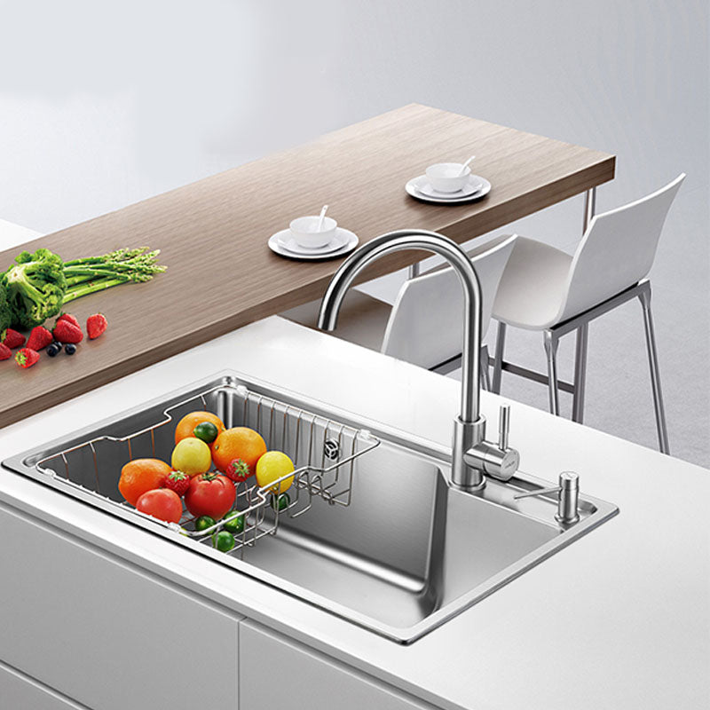 Contemporary Style Kitchen Sink Stainless Steel 2 Holes Drop-In Kitchen Sink Clearhalo 'Home Improvement' 'home_improvement' 'home_improvement_kitchen_sinks' 'Kitchen Remodel & Kitchen Fixtures' 'Kitchen Sinks & Faucet Components' 'Kitchen Sinks' 'kitchen_sinks' 6168188