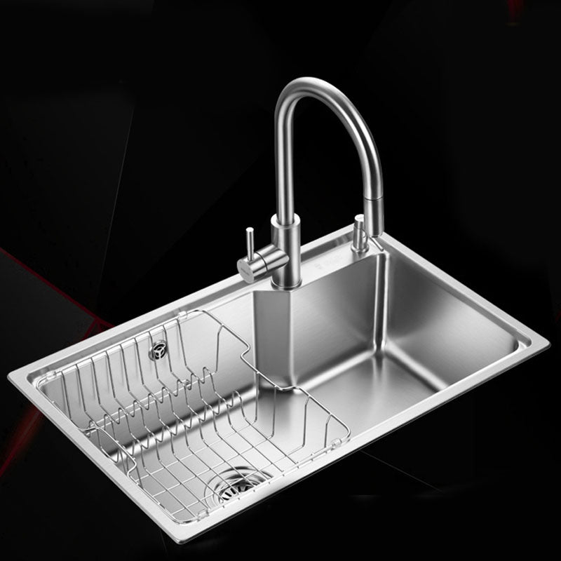 Contemporary Style Kitchen Sink Stainless Steel 2 Holes Drop-In Kitchen Sink 26.8"L x 17.3"W x 8.5"H Sink with Faucet Pull Out Faucet Clearhalo 'Home Improvement' 'home_improvement' 'home_improvement_kitchen_sinks' 'Kitchen Remodel & Kitchen Fixtures' 'Kitchen Sinks & Faucet Components' 'Kitchen Sinks' 'kitchen_sinks' 6168189