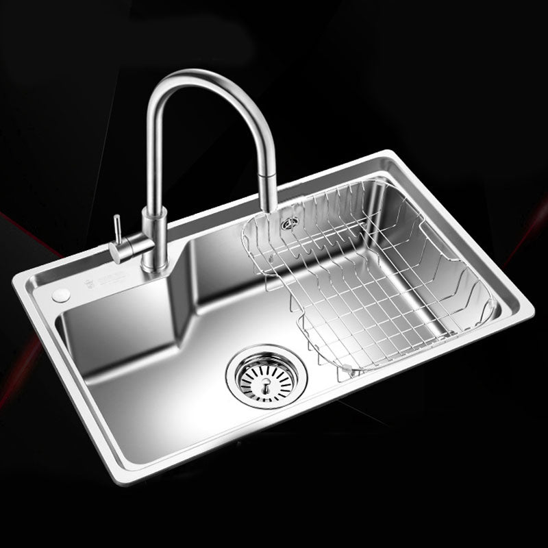 Contemporary Style Kitchen Sink Stainless Steel 2 Holes Drop-In Kitchen Sink 28.7"L x 17.7"W x 8.5"H Sink with Faucet Pull Out Faucet Clearhalo 'Home Improvement' 'home_improvement' 'home_improvement_kitchen_sinks' 'Kitchen Remodel & Kitchen Fixtures' 'Kitchen Sinks & Faucet Components' 'Kitchen Sinks' 'kitchen_sinks' 6168191