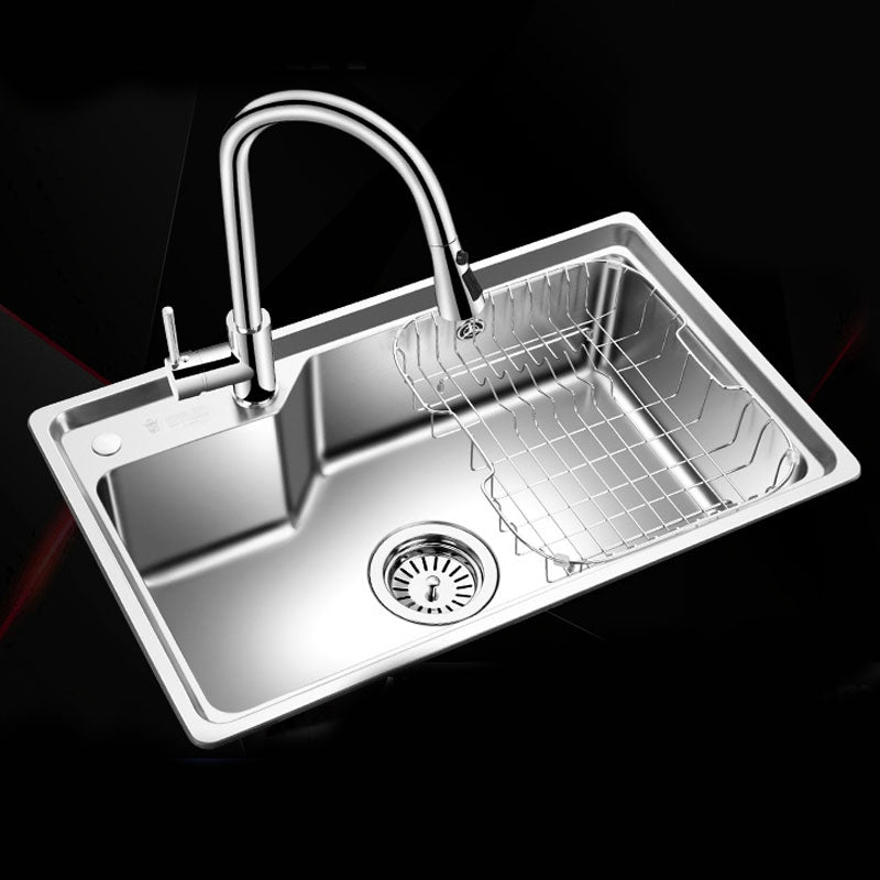 Contemporary Style Kitchen Sink Stainless Steel 2 Holes Drop-In Kitchen Sink 28.7"L x 17.7"W x 8.5"H Sink with Faucet Flare Pull Tap Clearhalo 'Home Improvement' 'home_improvement' 'home_improvement_kitchen_sinks' 'Kitchen Remodel & Kitchen Fixtures' 'Kitchen Sinks & Faucet Components' 'Kitchen Sinks' 'kitchen_sinks' 6168195