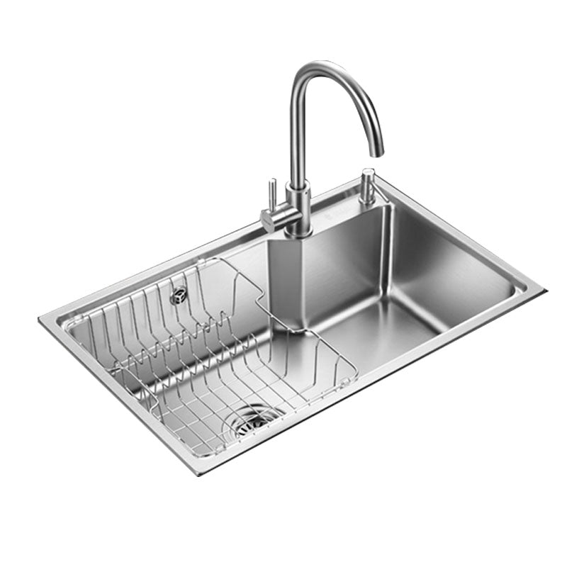 Contemporary Style Kitchen Sink Stainless Steel 2 Holes Drop-In Kitchen Sink Clearhalo 'Home Improvement' 'home_improvement' 'home_improvement_kitchen_sinks' 'Kitchen Remodel & Kitchen Fixtures' 'Kitchen Sinks & Faucet Components' 'Kitchen Sinks' 'kitchen_sinks' 6168207