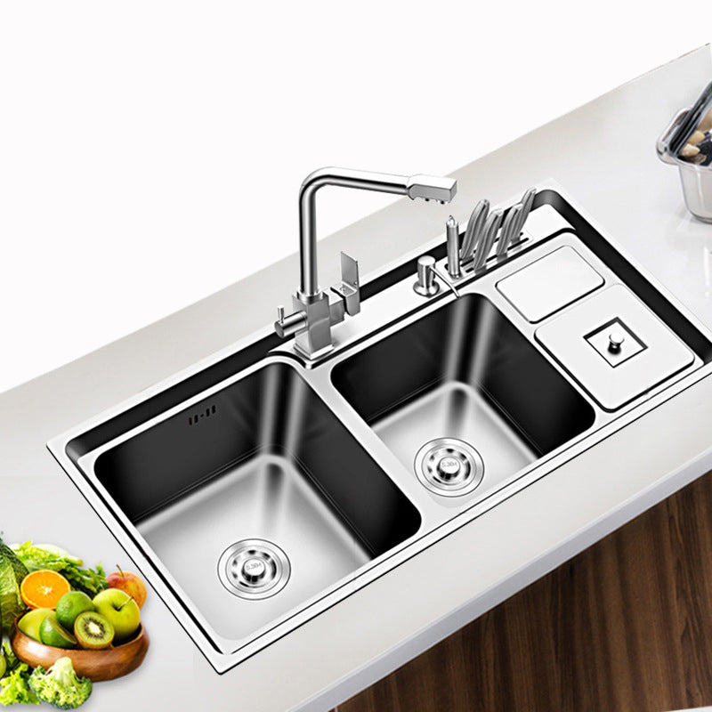Large Triple Bowl Kitchen Sink Stainless Steel Chrome Sink with Accessories Clearhalo 'Home Improvement' 'home_improvement' 'home_improvement_kitchen_sinks' 'Kitchen Remodel & Kitchen Fixtures' 'Kitchen Sinks & Faucet Components' 'Kitchen Sinks' 'kitchen_sinks' 6168232