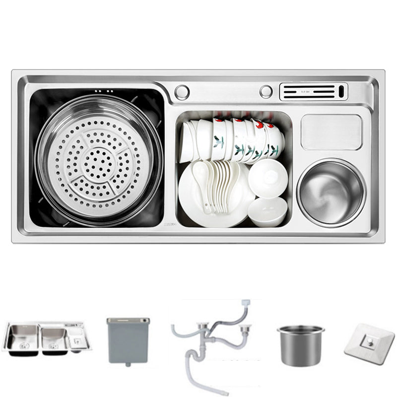 Large Triple Bowl Kitchen Sink Stainless Steel Chrome Sink with Accessories Sink Only None Clearhalo 'Home Improvement' 'home_improvement' 'home_improvement_kitchen_sinks' 'Kitchen Remodel & Kitchen Fixtures' 'Kitchen Sinks & Faucet Components' 'Kitchen Sinks' 'kitchen_sinks' 6168233