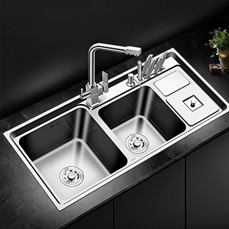 Large Triple Bowl Kitchen Sink Stainless Steel Chrome Sink with Accessories Clearhalo 'Home Improvement' 'home_improvement' 'home_improvement_kitchen_sinks' 'Kitchen Remodel & Kitchen Fixtures' 'Kitchen Sinks & Faucet Components' 'Kitchen Sinks' 'kitchen_sinks' 6168235