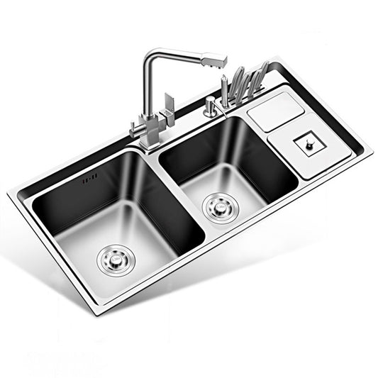 Large Triple Bowl Kitchen Sink Stainless Steel Chrome Sink with Accessories Clearhalo 'Home Improvement' 'home_improvement' 'home_improvement_kitchen_sinks' 'Kitchen Remodel & Kitchen Fixtures' 'Kitchen Sinks & Faucet Components' 'Kitchen Sinks' 'kitchen_sinks' 6168237