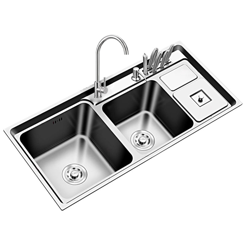 Large Triple Bowl Kitchen Sink Stainless Steel Chrome Sink with Accessories Clearhalo 'Home Improvement' 'home_improvement' 'home_improvement_kitchen_sinks' 'Kitchen Remodel & Kitchen Fixtures' 'Kitchen Sinks & Faucet Components' 'Kitchen Sinks' 'kitchen_sinks' 6168239