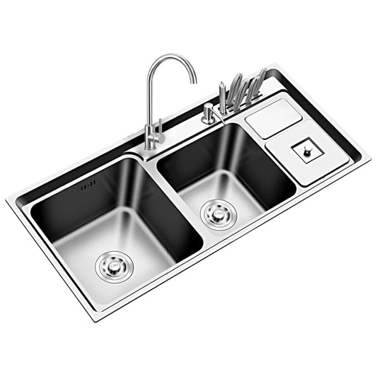 Large Triple Bowl Kitchen Sink Stainless Steel Chrome Sink with Accessories Clearhalo 'Home Improvement' 'home_improvement' 'home_improvement_kitchen_sinks' 'Kitchen Remodel & Kitchen Fixtures' 'Kitchen Sinks & Faucet Components' 'Kitchen Sinks' 'kitchen_sinks' 6168239