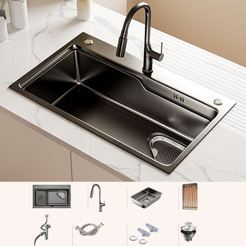 Contemporary Style Kitchen Sink Stainless Steel 3 Holes Drop-In Kitchen Sink Sink with Faucet Pull Out Faucet Clearhalo 'Home Improvement' 'home_improvement' 'home_improvement_kitchen_sinks' 'Kitchen Remodel & Kitchen Fixtures' 'Kitchen Sinks & Faucet Components' 'Kitchen Sinks' 'kitchen_sinks' 6168423