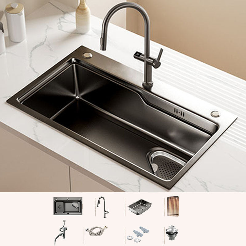 Contemporary Style Kitchen Sink Stainless Steel 3 Holes Drop-In Kitchen Sink Sink with Faucet Induction Faucet Clearhalo 'Home Improvement' 'home_improvement' 'home_improvement_kitchen_sinks' 'Kitchen Remodel & Kitchen Fixtures' 'Kitchen Sinks & Faucet Components' 'Kitchen Sinks' 'kitchen_sinks' 6168426