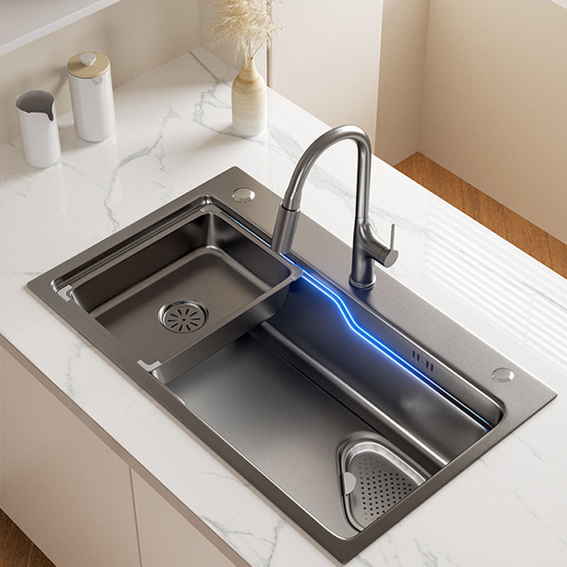 Contemporary Style Kitchen Sink Stainless Steel 3 Holes Drop-In Kitchen Sink Clearhalo 'Home Improvement' 'home_improvement' 'home_improvement_kitchen_sinks' 'Kitchen Remodel & Kitchen Fixtures' 'Kitchen Sinks & Faucet Components' 'Kitchen Sinks' 'kitchen_sinks' 6168428