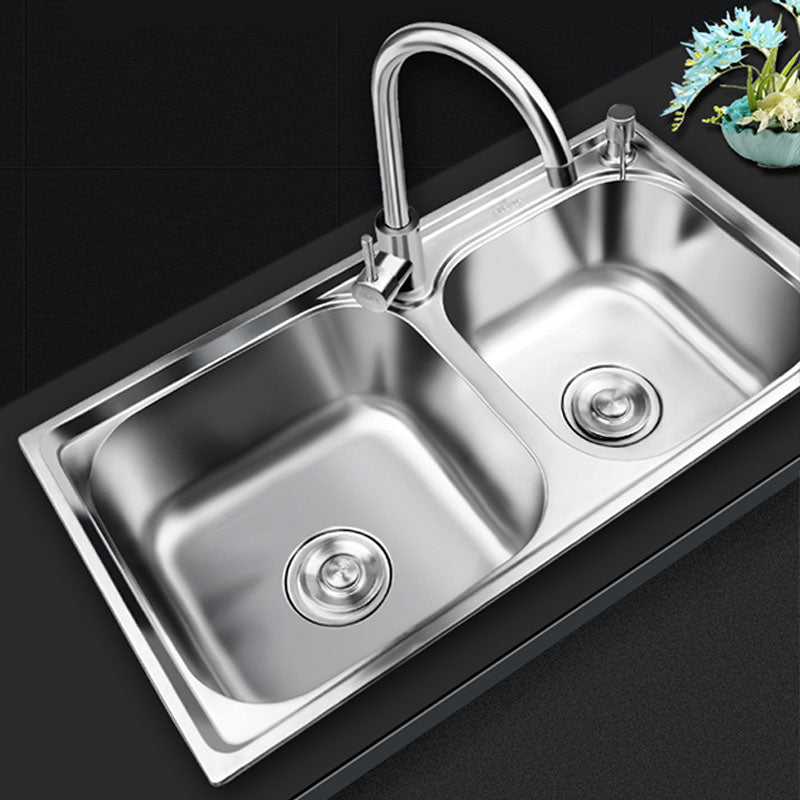Classic Style Kitchen Sink Stainless Steel Kitchen Sink with Drain Strainer Kit Clearhalo 'Home Improvement' 'home_improvement' 'home_improvement_kitchen_sinks' 'Kitchen Remodel & Kitchen Fixtures' 'Kitchen Sinks & Faucet Components' 'Kitchen Sinks' 'kitchen_sinks' 6168462