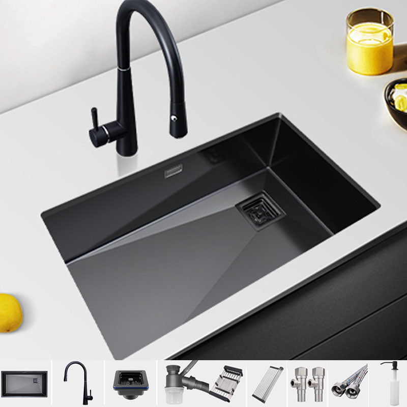 Classic Kitchen Sink Stainless Steel 1 Holes Kitchen Sink with Drain Strainer Kit Sink with Faucet Pull Out Faucet Clearhalo 'Home Improvement' 'home_improvement' 'home_improvement_kitchen_sinks' 'Kitchen Remodel & Kitchen Fixtures' 'Kitchen Sinks & Faucet Components' 'Kitchen Sinks' 'kitchen_sinks' 6168519