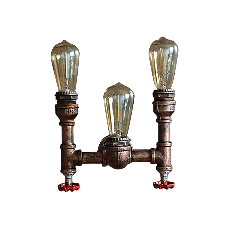 3 Lights Open Bulb Wall Lamp with Gauge/Valve Decoration Industrial Style Bronze Metal Wall Mount Light over Table Clearhalo 'Art deco wall lights' 'Cast Iron' 'Glass' 'Industrial wall lights' 'Industrial' 'Middle century wall lights' 'Modern' 'Rustic wall lights' 'Tiffany' 'Traditional wall lights' 'Wall Lamps & Sconces' 'Wall Lights' Lighting' 616875