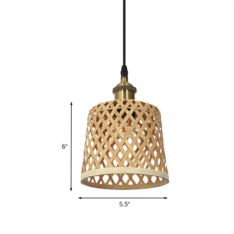 Hand-Worked Bamboo Hanging Light Modern 1 Head Beige Pendant Lamp with Barrel/Dome Shade for Coffee Shop Clearhalo 'Ceiling Lights' 'Pendant Lights' 'Pendants' Lighting' 616891