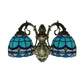 Baroque Dome Sconce Light with Curved Arm Stained Glass 2 Light Wall Light 11"/8.5" Height in Blue for Bedroom Clearhalo 'Industrial' 'Middle century wall lights' 'Tiffany wall lights' 'Tiffany' 'Wall Lamps & Sconces' 'Wall Lights' Lighting' 61722