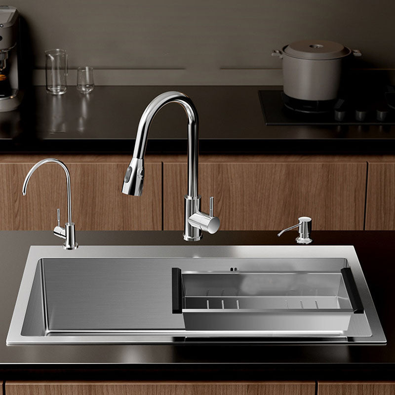 Modern Workstation Sink Stainless Steel with Drain Assembly and Faucet Kitchen Sink Clearhalo 'Home Improvement' 'home_improvement' 'home_improvement_kitchen_sinks' 'Kitchen Remodel & Kitchen Fixtures' 'Kitchen Sinks & Faucet Components' 'Kitchen Sinks' 'kitchen_sinks' 6176552