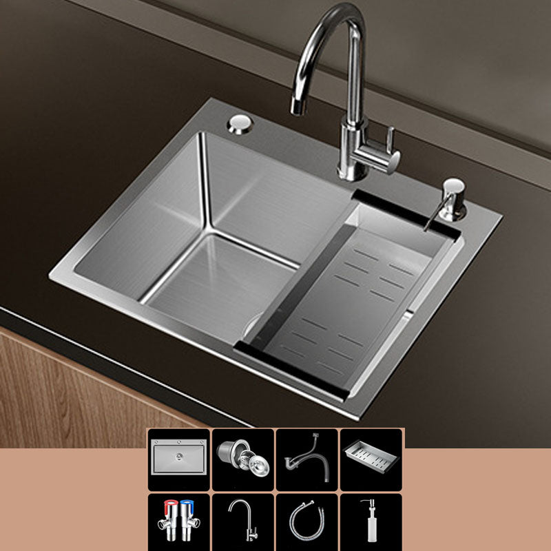 Modern Workstation Sink Stainless Steel with Drain Assembly and Faucet Kitchen Sink 20"L x 16"W x 8"H Sink with Faucet Round Faucet Clearhalo 'Home Improvement' 'home_improvement' 'home_improvement_kitchen_sinks' 'Kitchen Remodel & Kitchen Fixtures' 'Kitchen Sinks & Faucet Components' 'Kitchen Sinks' 'kitchen_sinks' 6176553
