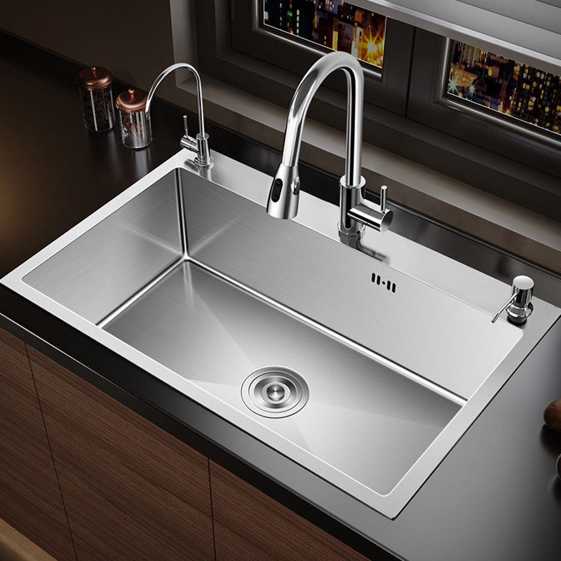 Modern Workstation Sink Stainless Steel with Drain Assembly and Faucet Kitchen Sink Clearhalo 'Home Improvement' 'home_improvement' 'home_improvement_kitchen_sinks' 'Kitchen Remodel & Kitchen Fixtures' 'Kitchen Sinks & Faucet Components' 'Kitchen Sinks' 'kitchen_sinks' 6176554