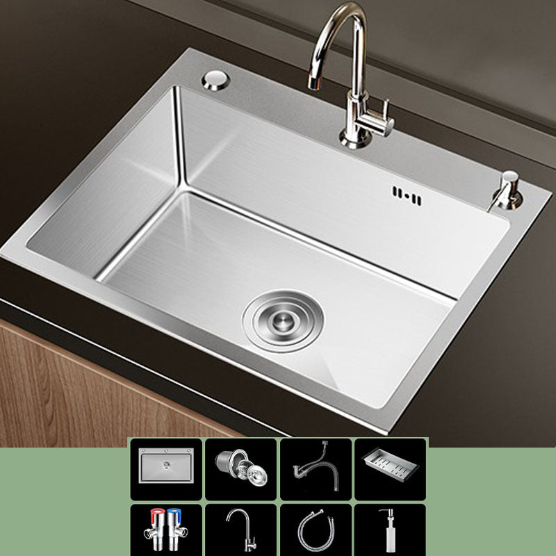 Modern Workstation Sink Stainless Steel with Drain Assembly and Faucet Kitchen Sink 24"L x 18"W x 8"H Sink with Faucet Round Faucet Clearhalo 'Home Improvement' 'home_improvement' 'home_improvement_kitchen_sinks' 'Kitchen Remodel & Kitchen Fixtures' 'Kitchen Sinks & Faucet Components' 'Kitchen Sinks' 'kitchen_sinks' 6176556