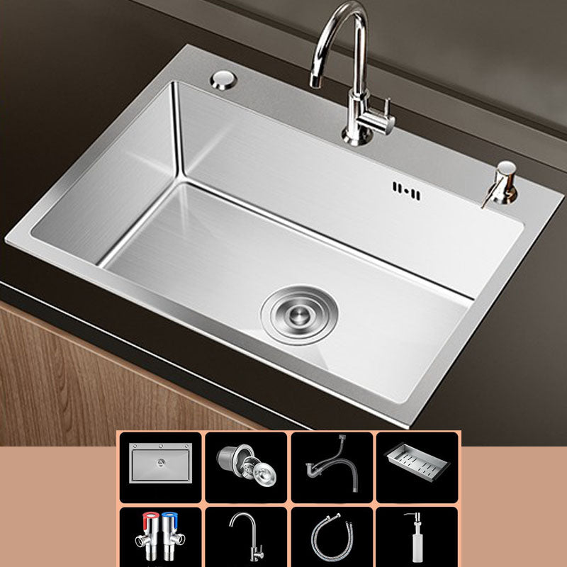 Modern Workstation Sink Stainless Steel with Drain Assembly and Faucet Kitchen Sink 26"L x 18"W x 8"H Sink with Faucet Round Faucet Clearhalo 'Home Improvement' 'home_improvement' 'home_improvement_kitchen_sinks' 'Kitchen Remodel & Kitchen Fixtures' 'Kitchen Sinks & Faucet Components' 'Kitchen Sinks' 'kitchen_sinks' 6176558