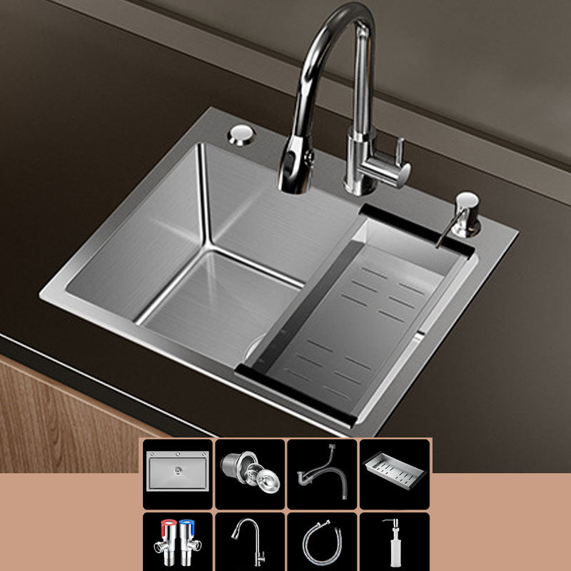 Modern Workstation Sink Stainless Steel with Drain Assembly and Faucet Kitchen Sink 20"L x 16"W x 8"H Sink with Faucet Pull Out Faucet Clearhalo 'Home Improvement' 'home_improvement' 'home_improvement_kitchen_sinks' 'Kitchen Remodel & Kitchen Fixtures' 'Kitchen Sinks & Faucet Components' 'Kitchen Sinks' 'kitchen_sinks' 6176560